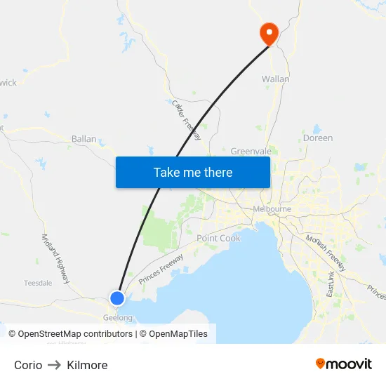 Corio to Kilmore map