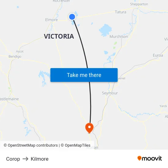 Corop to Kilmore map