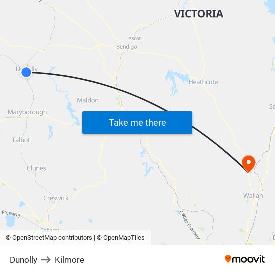 Dunolly to Kilmore map