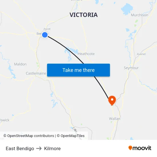 East Bendigo to Kilmore map