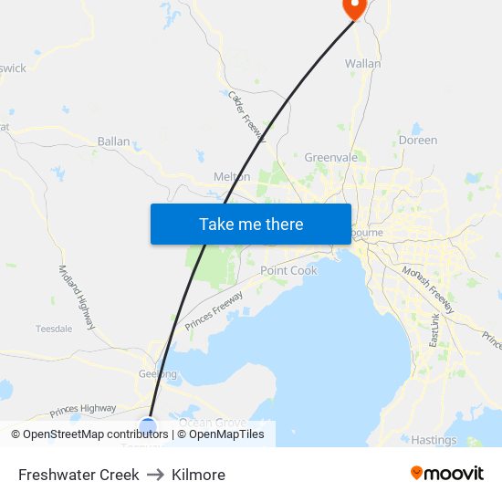 Freshwater Creek to Kilmore map