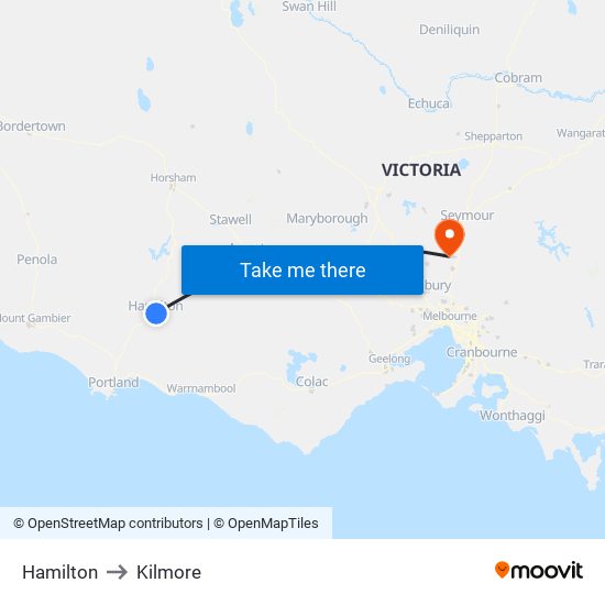 Hamilton to Kilmore map