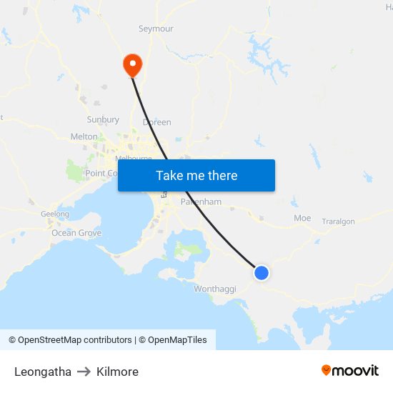 Leongatha to Kilmore map
