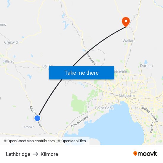 Lethbridge to Kilmore map