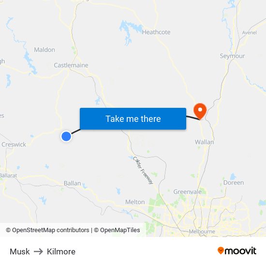 Musk to Kilmore map