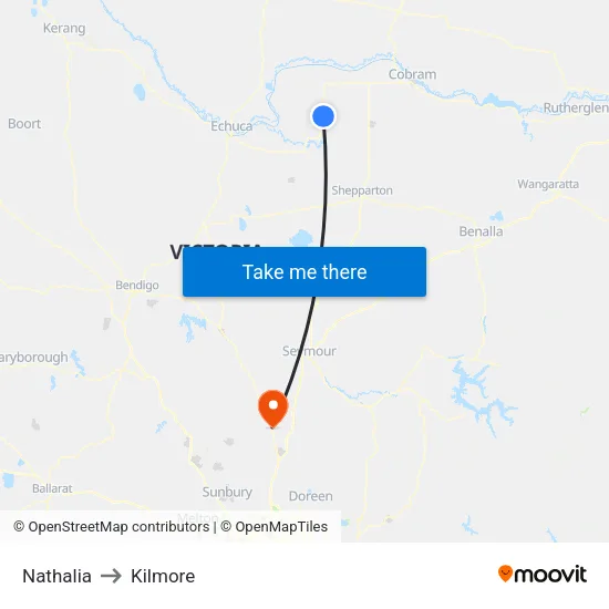 Nathalia to Kilmore map