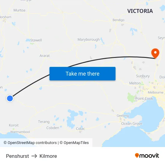 Penshurst to Kilmore map