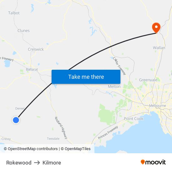 Rokewood to Kilmore map