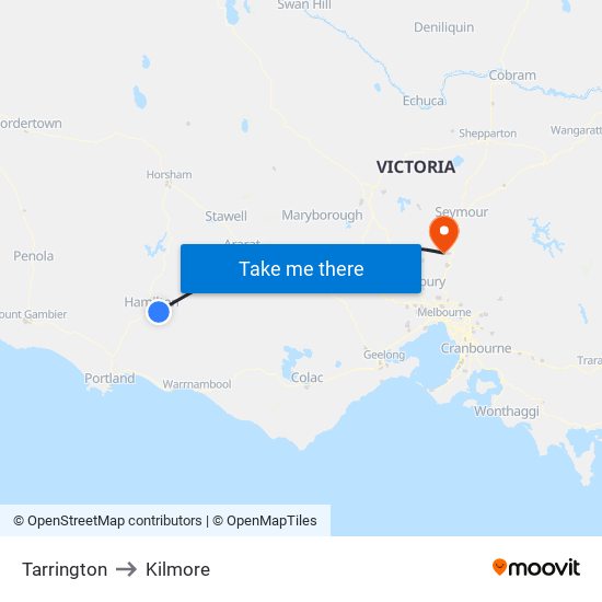 Tarrington to Kilmore map