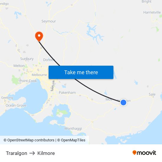 Traralgon to Kilmore map