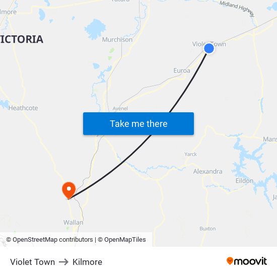 Violet Town to Kilmore map