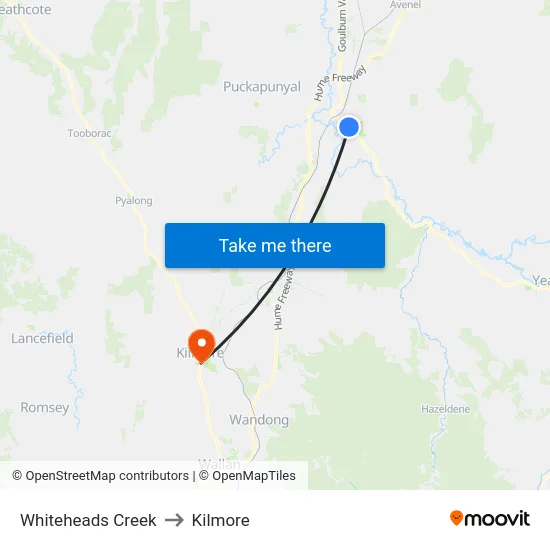 Whiteheads Creek to Kilmore map