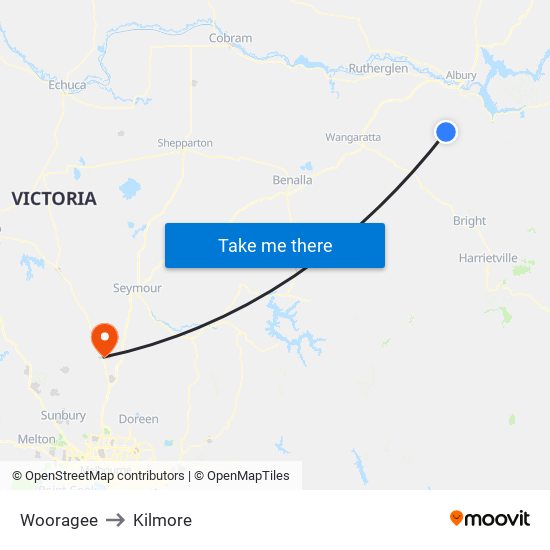 Wooragee to Kilmore map