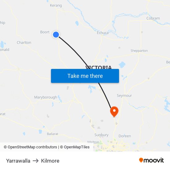 Yarrawalla to Kilmore map