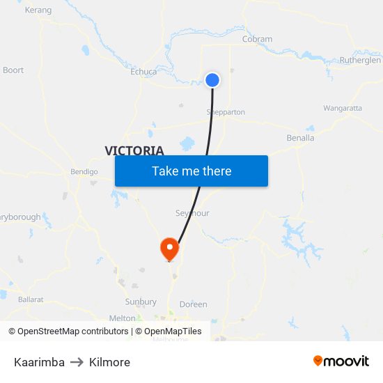 Kaarimba to Kilmore map