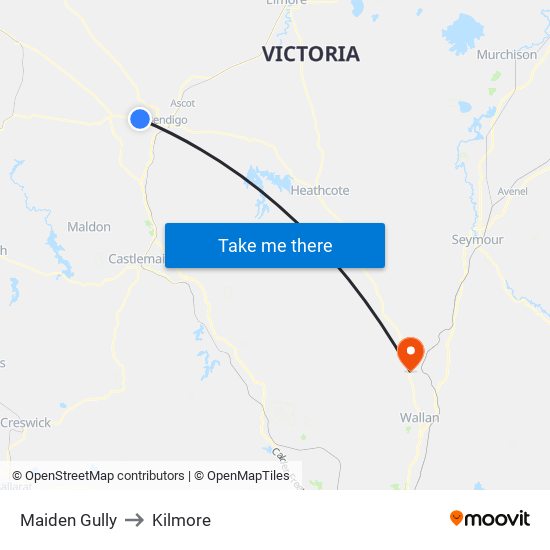 Maiden Gully to Kilmore map