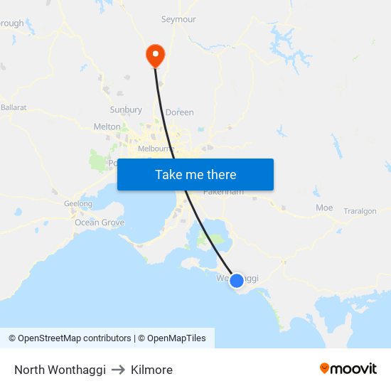 North Wonthaggi to Kilmore map