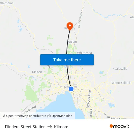 Flinders Street Station to Kilmore map
