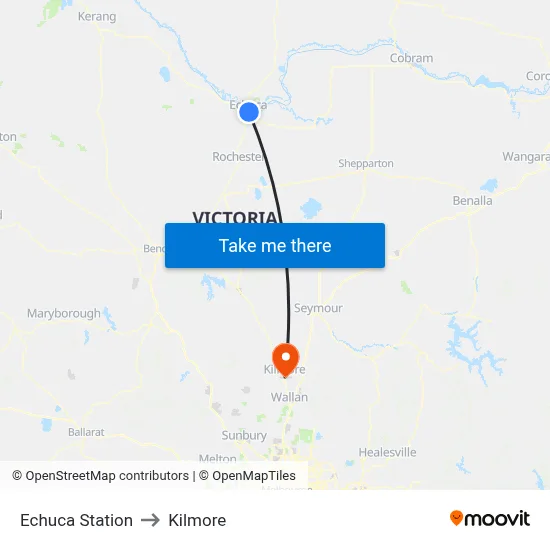 Echuca Station to Kilmore map