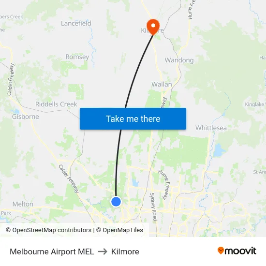 Melbourne Airport MEL to Kilmore map