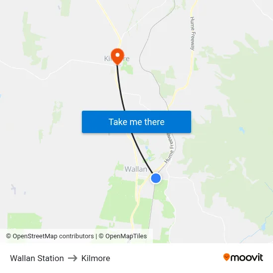 Wallan Station to Kilmore map