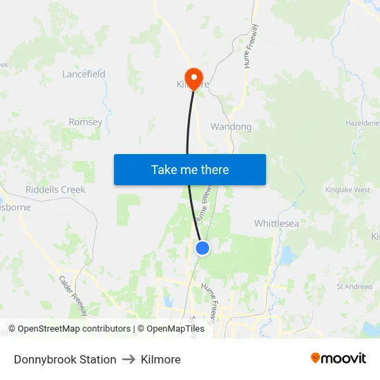 Donnybrook Station to Kilmore map