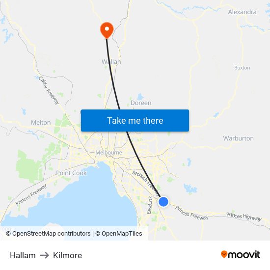 Hallam to Kilmore map