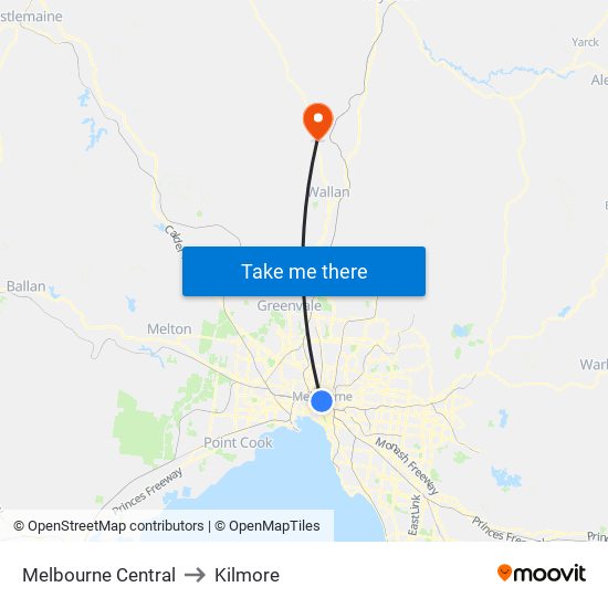 Melbourne Central to Kilmore map