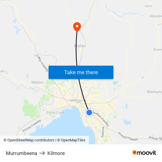 Murrumbeena to Kilmore map