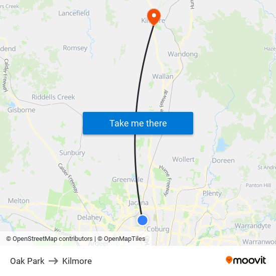 Oak Park to Kilmore map