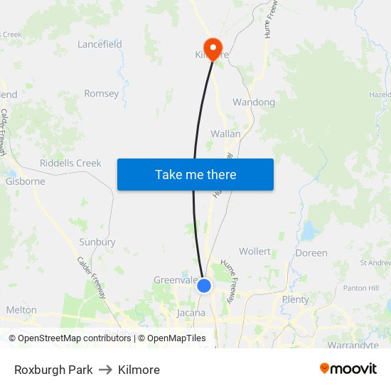 Roxburgh Park to Kilmore map