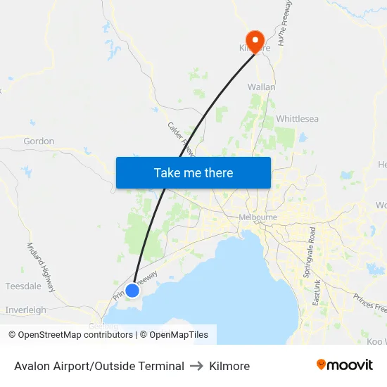 Avalon Airport/Outside Terminal to Kilmore map