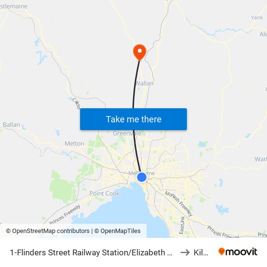 1-Flinders Street Railway Station/Elizabeth St (Melbourne City) to Kilmore map