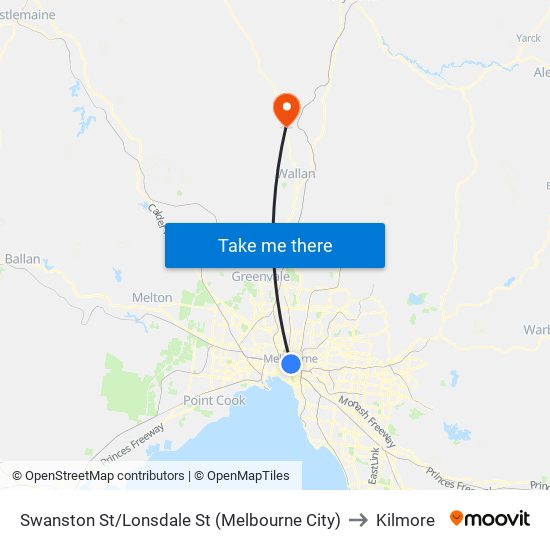 Swanston St/Lonsdale St (Melbourne City) to Kilmore map