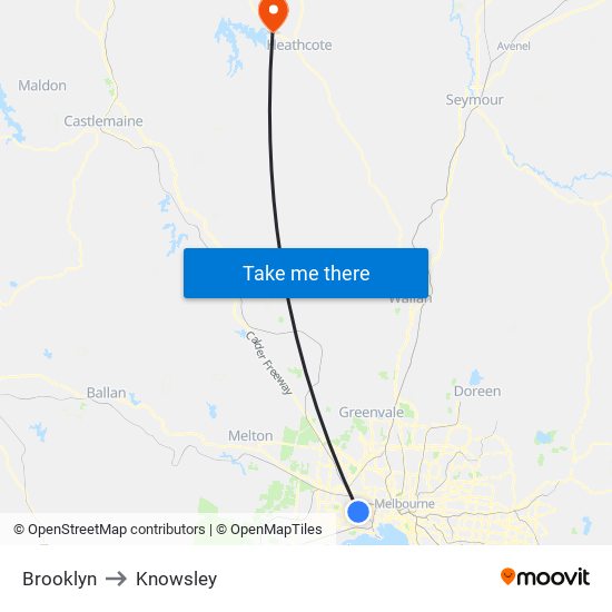 Brooklyn to Knowsley map