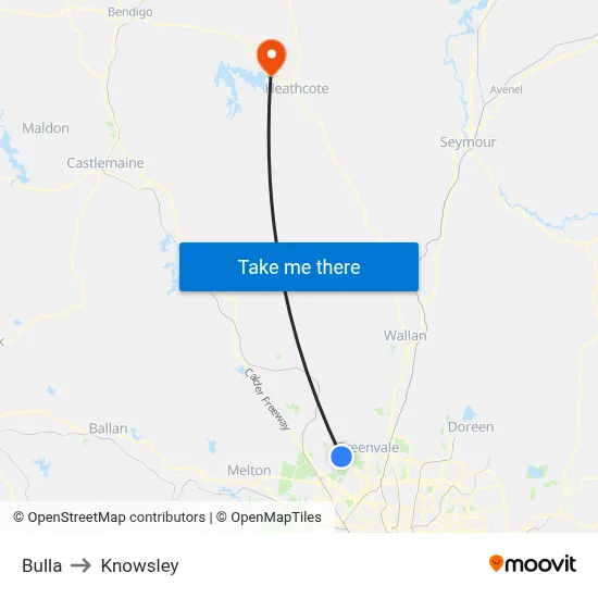 Bulla to Knowsley map