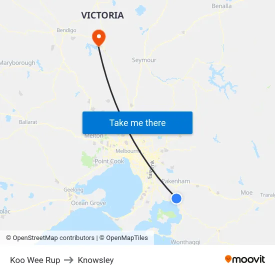 Koo Wee Rup to Knowsley map