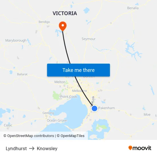 Lyndhurst to Knowsley map