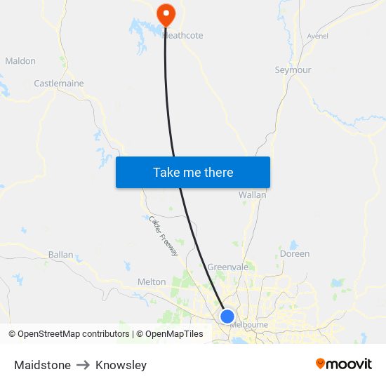 Maidstone to Knowsley map