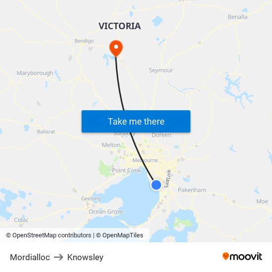 Mordialloc to Knowsley map