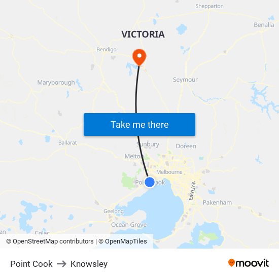 Point Cook to Knowsley map