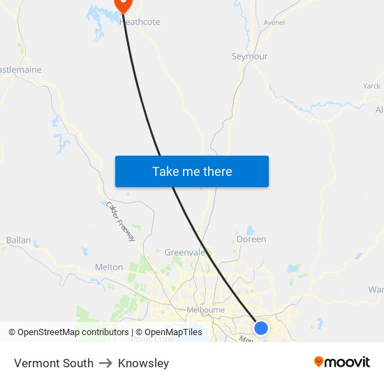 Vermont South to Knowsley map