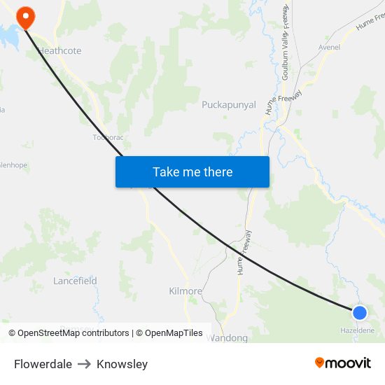 Flowerdale to Knowsley map