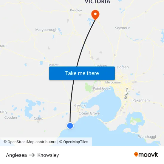 Anglesea to Knowsley map