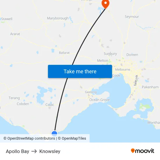 Apollo Bay to Knowsley map