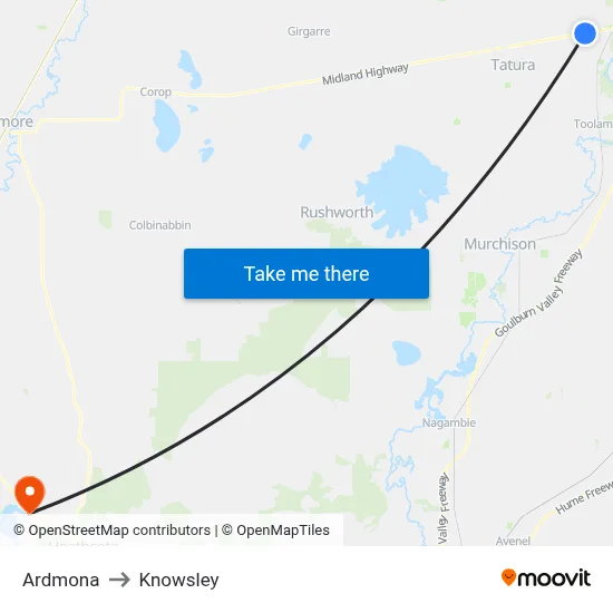 Ardmona to Knowsley map