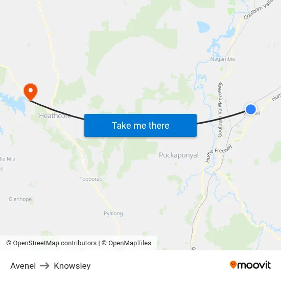 Avenel to Knowsley map