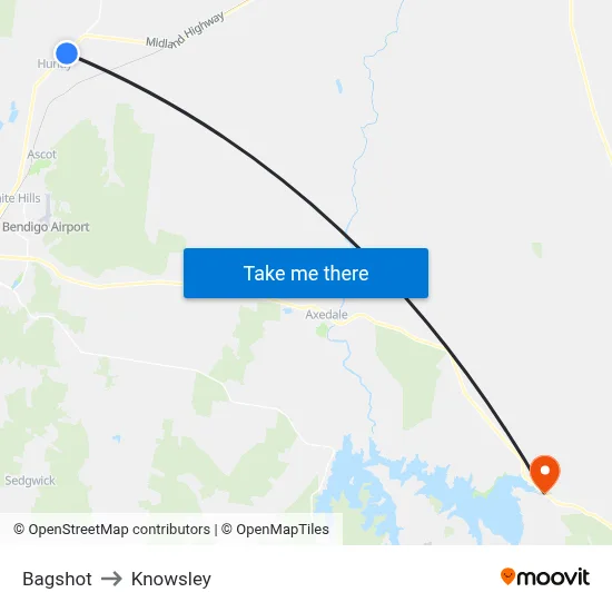 Bagshot to Knowsley map