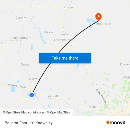 Ballarat East to Knowsley map