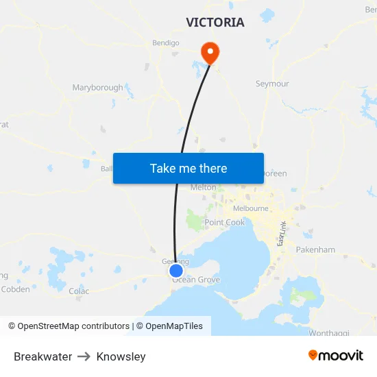 Breakwater to Knowsley map